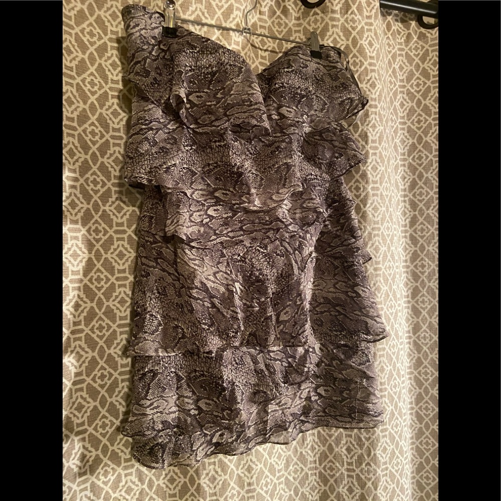 BCBG Mini strapless snake print dress